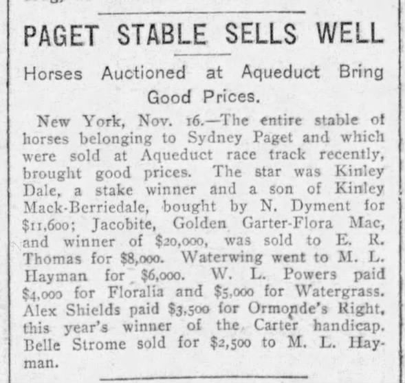 Sydney Paget sells stable.